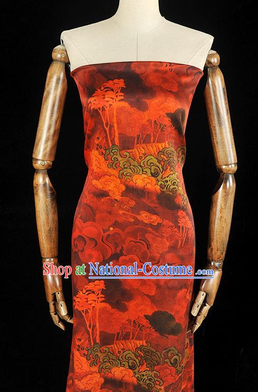 Chinese Traditional Jacquard Red Satin Fabric Cheongsam Silk Cloth Classical Floating Clouds Pattern Gambiered Guangdong Gauze