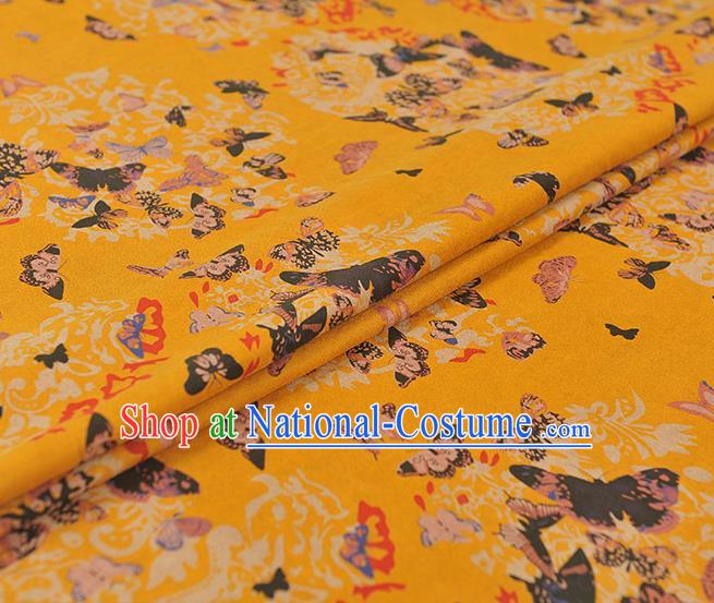 Chinese Traditional Butterfly Pattern Yellow Silk Fabric Cheongsam Gambiered Guangdong Gauze