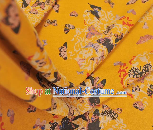 Chinese Traditional Butterfly Pattern Yellow Silk Fabric Cheongsam Gambiered Guangdong Gauze