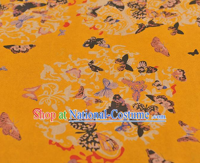 Chinese Traditional Butterfly Pattern Yellow Silk Fabric Cheongsam Gambiered Guangdong Gauze