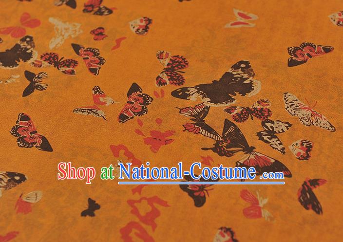 Chinese Cheongsam Gambiered Guangdong Gauze Traditional Butterfly Pattern Ginger Silk Fabric