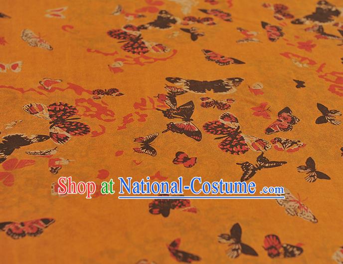 Chinese Cheongsam Gambiered Guangdong Gauze Traditional Butterfly Pattern Ginger Silk Fabric