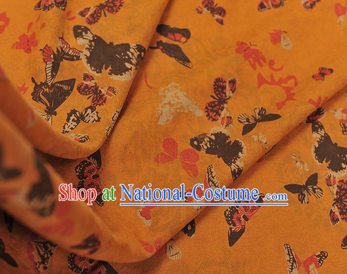 Chinese Cheongsam Gambiered Guangdong Gauze Traditional Butterfly Pattern Ginger Silk Fabric