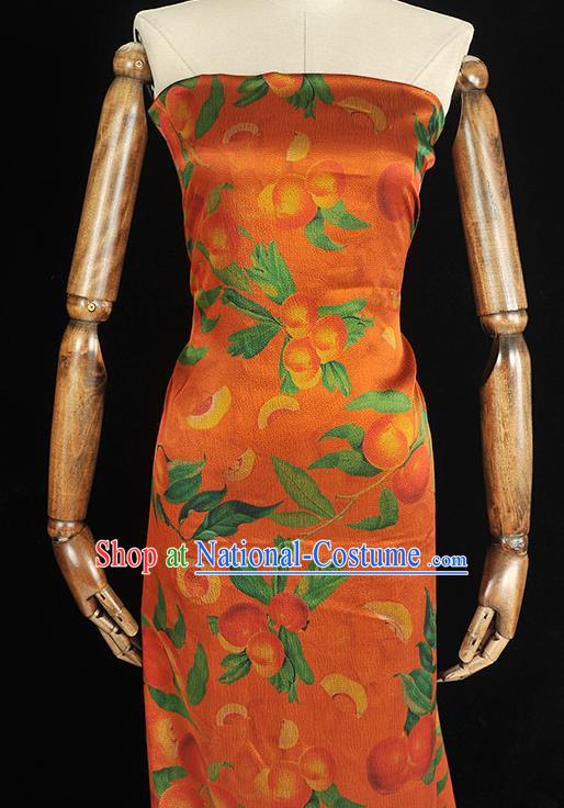 Traditional Silk Material Orange Gambiered Guangdong Gauze Chinese Cheongsam Classical Peach Pattern Silk Fabric