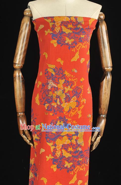 Chinese Red Gambiered Guangdong Gauze Traditional Butterfly Pattern Silk Fabric Cheongsam Material