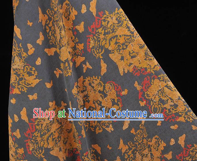 Chinese Traditional Butterfly Pattern Silk Fabric Cheongsam Material Navy Gambiered Guangdong Gauze