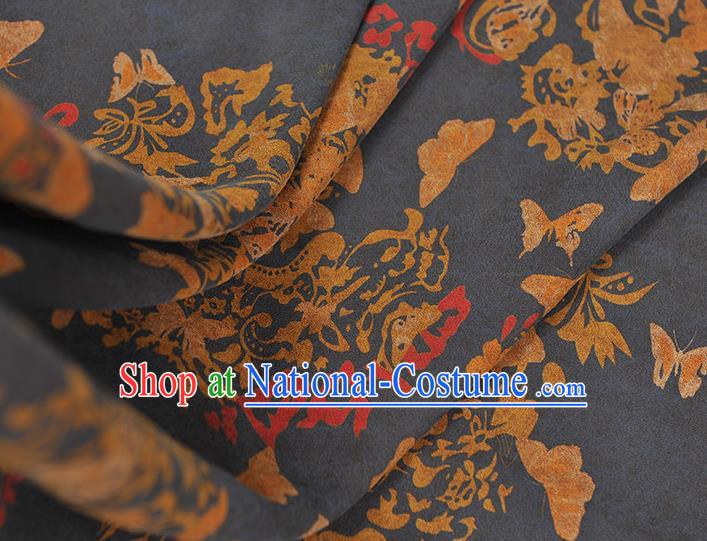 Chinese Traditional Butterfly Pattern Silk Fabric Cheongsam Material Navy Gambiered Guangdong Gauze