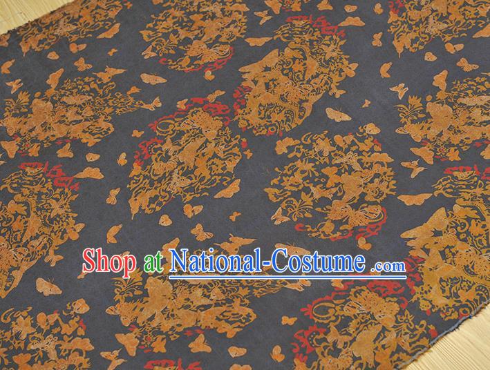 Chinese Traditional Butterfly Pattern Silk Fabric Cheongsam Material Navy Gambiered Guangdong Gauze