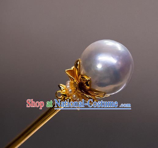 China Ming Dynasty Princess Pearls Hairpin Traditional Noble Lady Hair Accessories Ancient Hanfu Gilding Hair Jewelry