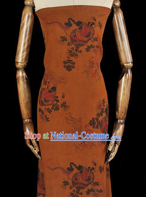 Chinese Traditional Phoenix Pattern Silk Fabric Classical Cheongsam Material Ginger Gambiered Guangdong Gauze