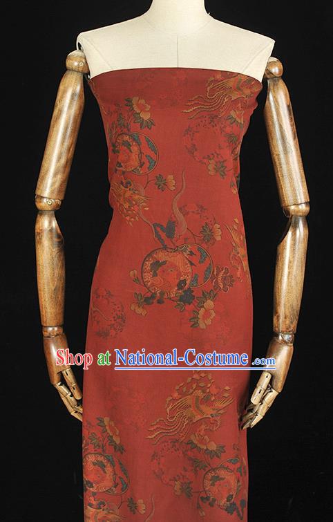 Chinese Classical Cheongsam Material Red Gambiered Guangdong Gauze Traditional Phoenix Pattern Silk Fabric