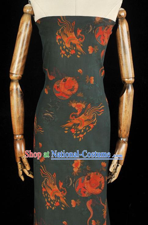 Chinese Gambiered Guangdong Gauze Classical Cheongsam Material Traditional Phoenix Pattern Atrovirens Silk Fabric