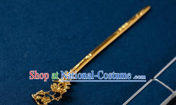 China Ming Dynasty Gilding Plum Blossom Hairpin Traditional Noble Lady Hair Accessories Ancient Hanfu Hair Jewelry