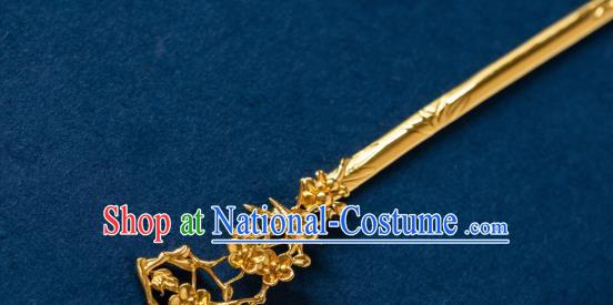 China Ming Dynasty Gilding Plum Blossom Hairpin Traditional Noble Lady Hair Accessories Ancient Hanfu Hair Jewelry