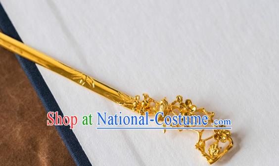 China Ming Dynasty Gilding Plum Blossom Hairpin Traditional Noble Lady Hair Accessories Ancient Hanfu Hair Jewelry