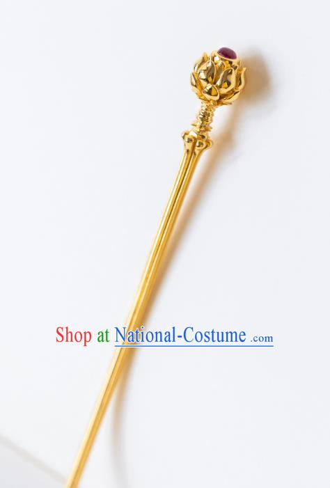 China Ancient Hanfu Hair Jewelry Ming Dynasty Gilding Lotus Hairpin Traditional Noble Lady Hair Accessories