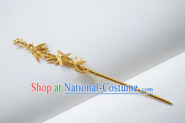 China Traditional Noble Lady Hair Accessories Ancient Hanfu Hair Jewelry Ming Dynasty Gilding Bamboo Leaf Hairpin