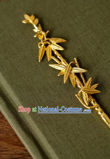 China Traditional Noble Lady Hair Accessories Ancient Hanfu Hair Jewelry Ming Dynasty Gilding Bamboo Leaf Hairpin