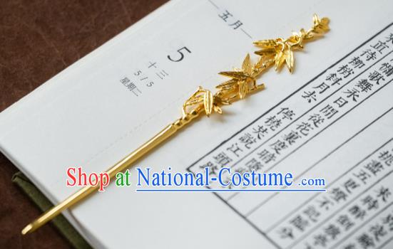 China Traditional Noble Lady Hair Accessories Ancient Hanfu Hair Jewelry Ming Dynasty Gilding Bamboo Leaf Hairpin