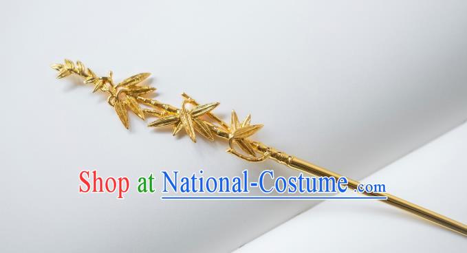 China Traditional Noble Lady Hair Accessories Ancient Hanfu Hair Jewelry Ming Dynasty Gilding Bamboo Leaf Hairpin