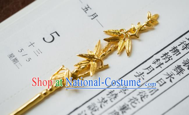 China Traditional Noble Lady Hair Accessories Ancient Hanfu Hair Jewelry Ming Dynasty Gilding Bamboo Leaf Hairpin