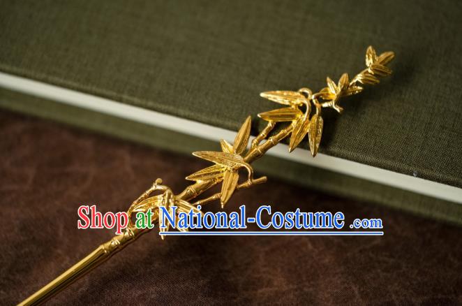 China Traditional Noble Lady Hair Accessories Ancient Hanfu Hair Jewelry Ming Dynasty Gilding Bamboo Leaf Hairpin