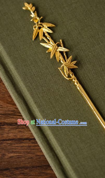 China Traditional Noble Lady Hair Accessories Ancient Hanfu Hair Jewelry Ming Dynasty Gilding Bamboo Leaf Hairpin