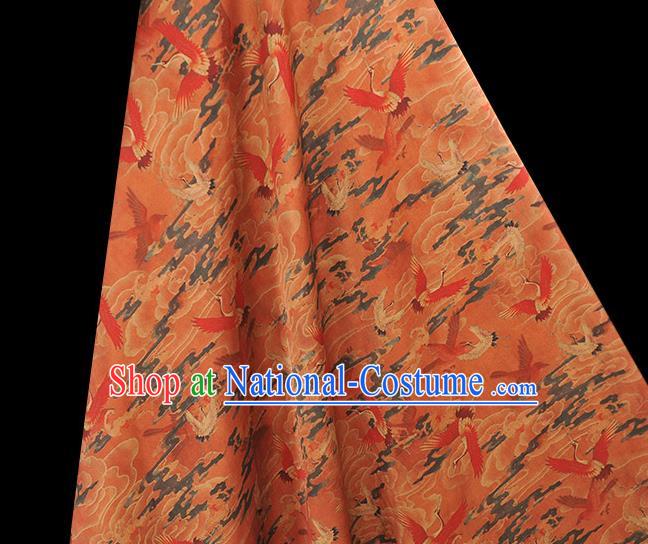 Chinese Classical Cranes Pattern Silk Cloth Rust Red Satin Fabric Traditional Cheongsam Gambiered Guangdong Gauze