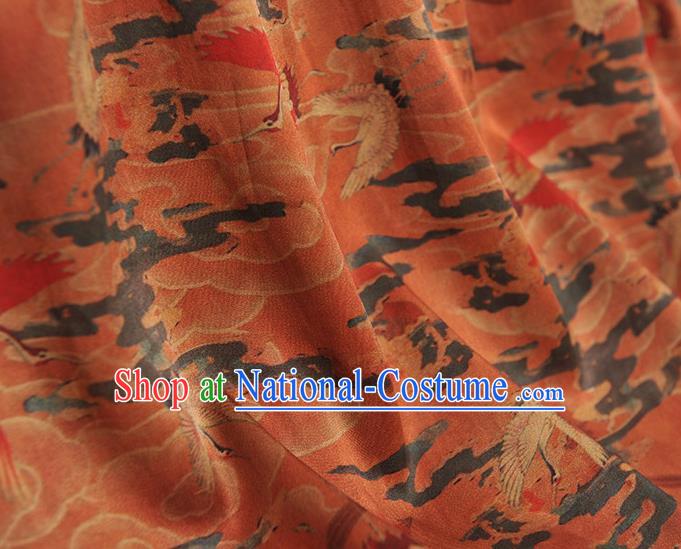 Chinese Classical Cranes Pattern Silk Cloth Rust Red Satin Fabric Traditional Cheongsam Gambiered Guangdong Gauze