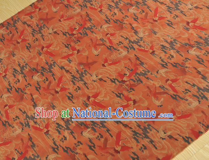 Chinese Classical Cranes Pattern Silk Cloth Rust Red Satin Fabric Traditional Cheongsam Gambiered Guangdong Gauze