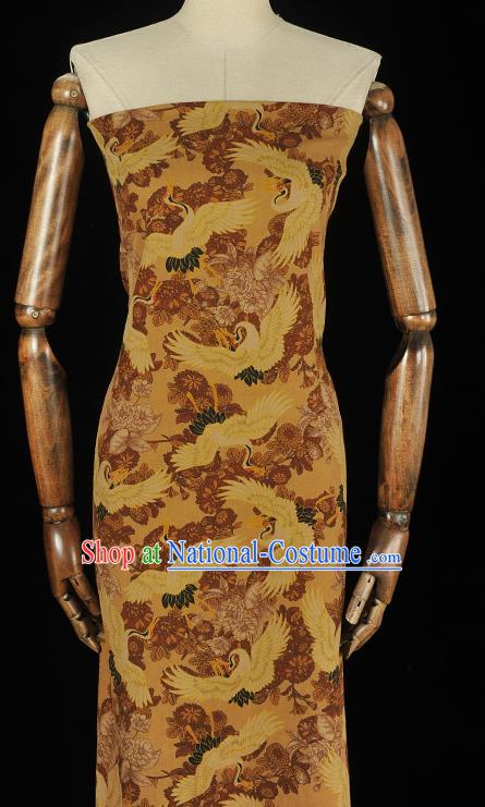 Top Chinese Traditional Crane Pattern Gambiered Guangdong Gauze Classical Cheongsam Fabric Yellow Silk Material