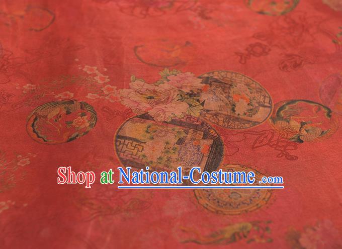 Top Chinese Traditional Pavilion Pattern Silk Material Classical Cheongsam Red Gambiered Guangdong Gauze Fabric