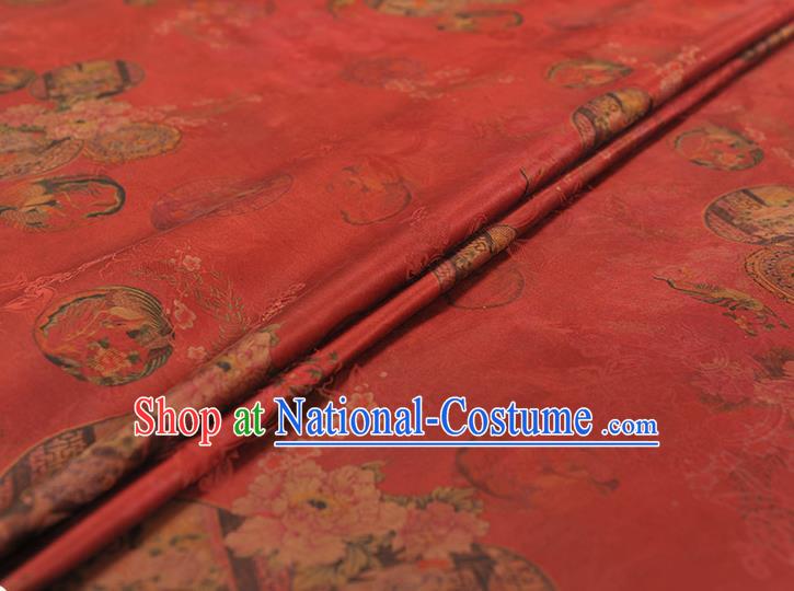 Top Chinese Traditional Pavilion Pattern Silk Material Classical Cheongsam Red Gambiered Guangdong Gauze Fabric