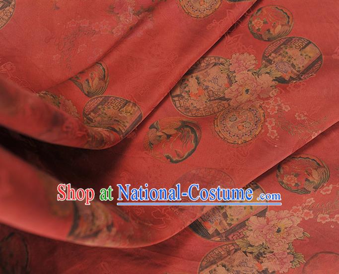 Top Chinese Traditional Pavilion Pattern Silk Material Classical Cheongsam Red Gambiered Guangdong Gauze Fabric