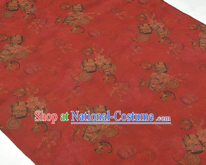 Top Chinese Traditional Pavilion Pattern Silk Material Classical Cheongsam Red Gambiered Guangdong Gauze Fabric