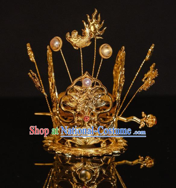 China Traditional Gilding Hair Crown Hair Accessories Ancient Hanfu Hair Jewelry Ming Dynasty Female Swordsman Hairpin