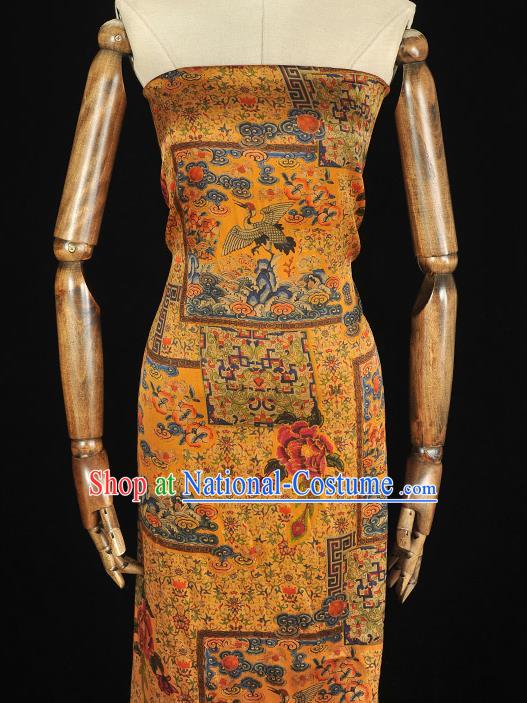 Top Chinese Traditional Royal Pattern Yellow Silk Material Classical Cheongsam Gambiered Guangdong Gauze Satin Fabric