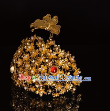 China Traditional Sui Dynasty Gilding Hair Crown Hair Accessories Ancient Hanfu Hair Jewelry Princess Pearls Hair Coronet