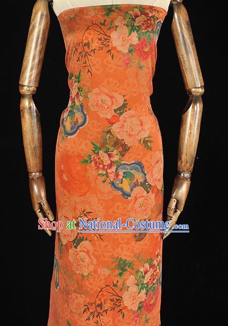 Chinese Traditional Cloth Fabric Classical Flowers Pattern Red Silk Material Top Cheongsam Gambiered Guangdong Gauze