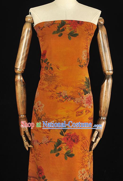 Top Cheongsam Cloth Fabric Chinese Classical Palace Peony Pattern Ginger Silk Material Traditional Gambiered Guangdong Gauze