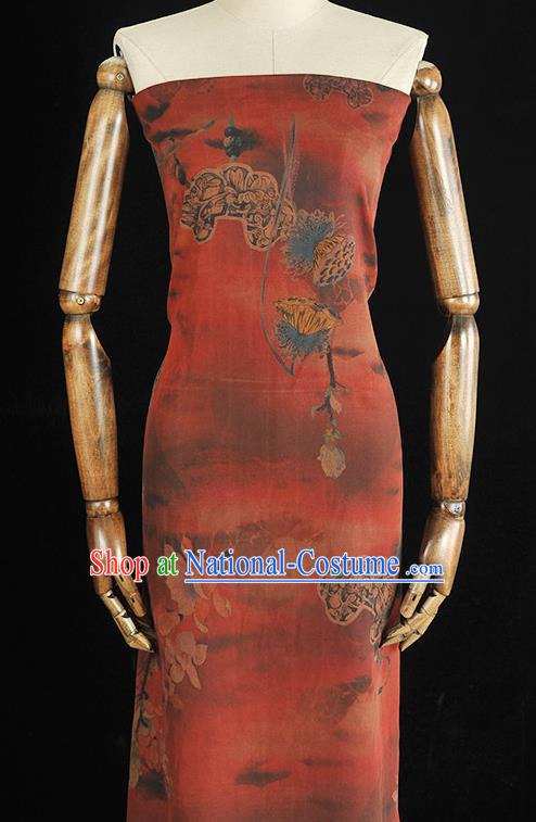 Chinese Classical Lotus Seedpod Pattern Red Silk Material Traditional Cheongsam Fabric Gambiered Guangdong Gauze