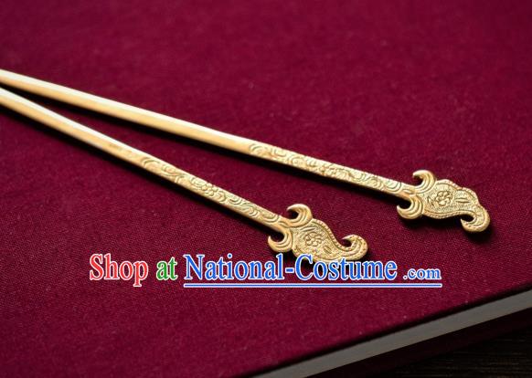 China Tang Dynasty Chiseled Gilding Hairpins Traditional Hanfu Hair Accessories Ancient Empress Hair Stick