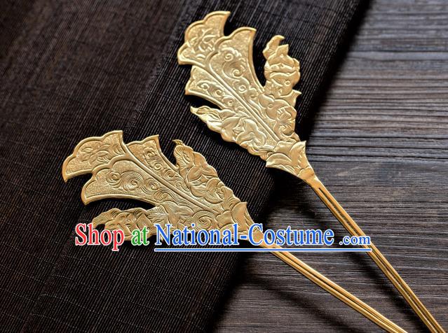 China Ancient Princess Grass Pattern Hair Stick Traditional Hanfu Hair Accessories Tang Dynasty Gilding Carving Hairpins