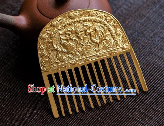 China Tang Dynasty Gilding Hair Comb Traditional Hanfu Hair Accessories Ancient Princess Hairpin