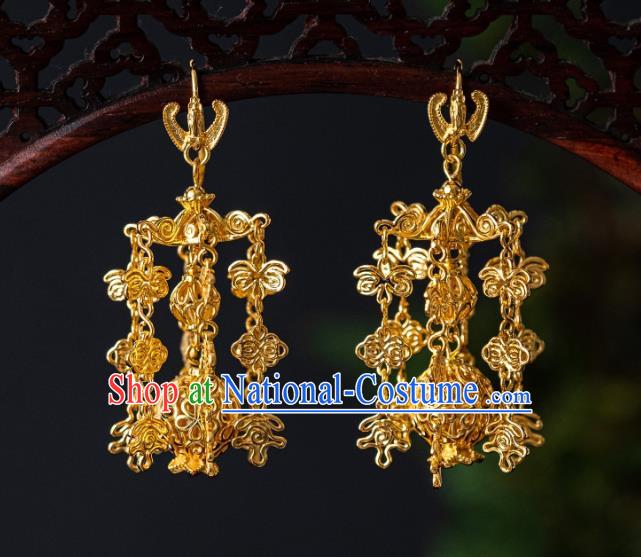 China Ming Dynasty Empress Gilding Lantern Earrings Traditional Palace Lady Ear Jewelry