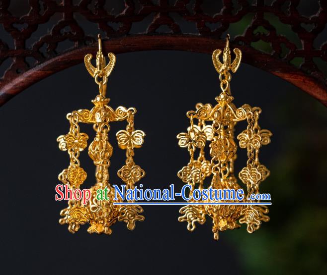 China Ming Dynasty Empress Gilding Lantern Earrings Traditional Palace Lady Ear Jewelry