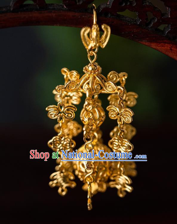 China Ming Dynasty Empress Gilding Lantern Earrings Traditional Palace Lady Ear Jewelry