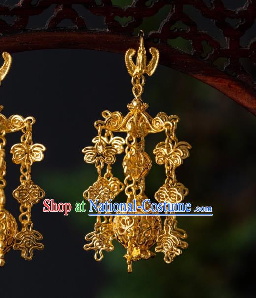 China Ming Dynasty Empress Gilding Lantern Earrings Traditional Palace Lady Ear Jewelry