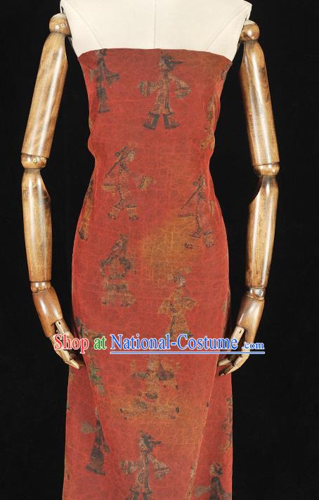 Chinese Classical Shadow Puppetry Pattern Red Silk Fabric Traditional Gambiered Guangdong Gauze Cheongsam Craquelure Cloth Material