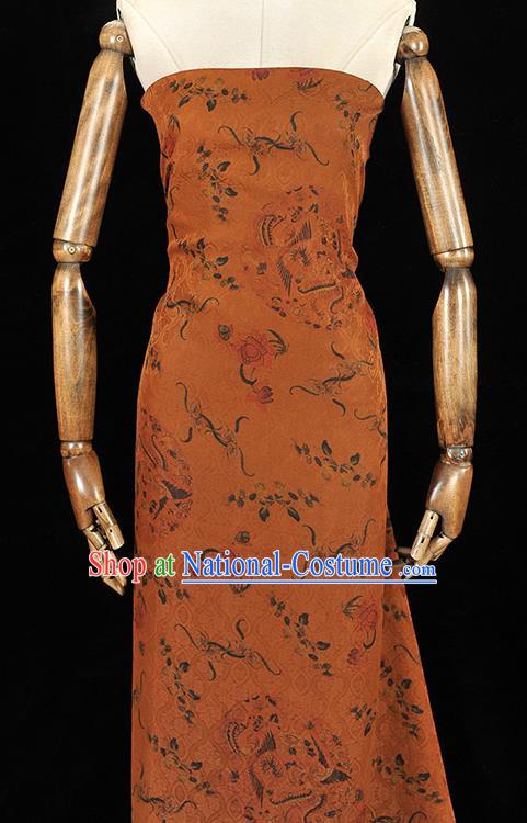 Chinese Classical Phoenix Pattern Ginger Gambiered Guangdong Gauze Cheongsam Cloth Material Traditional Silk Fabric